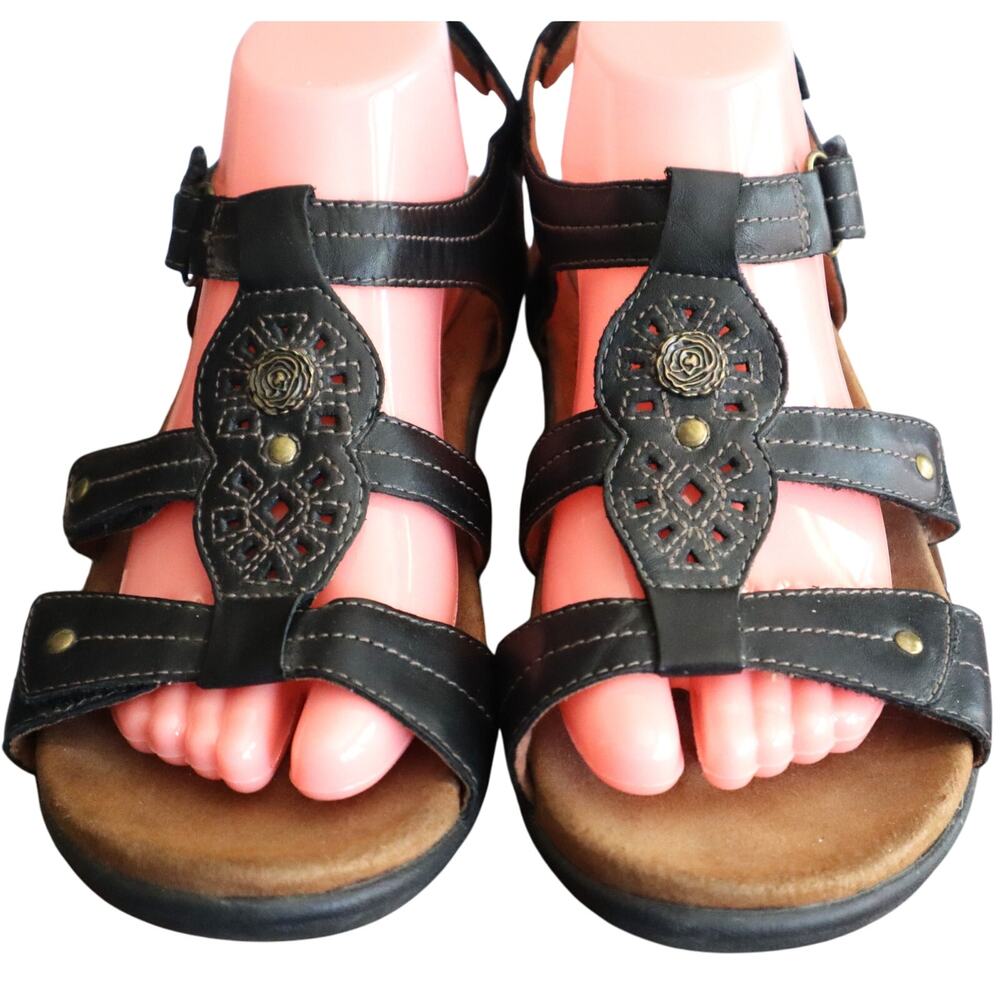 Cobb Hill New Balance Black Rev Lite Leather Sandal Womens 9M Hook and Loop Open